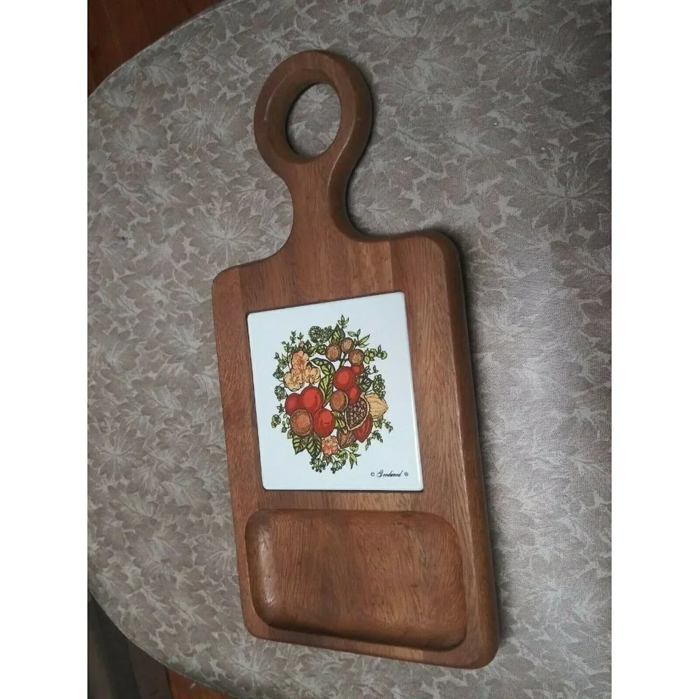 Vintage CheeseBoard Charcuterie 1970s Goodwood Teak Wood CheeseTray Square tile